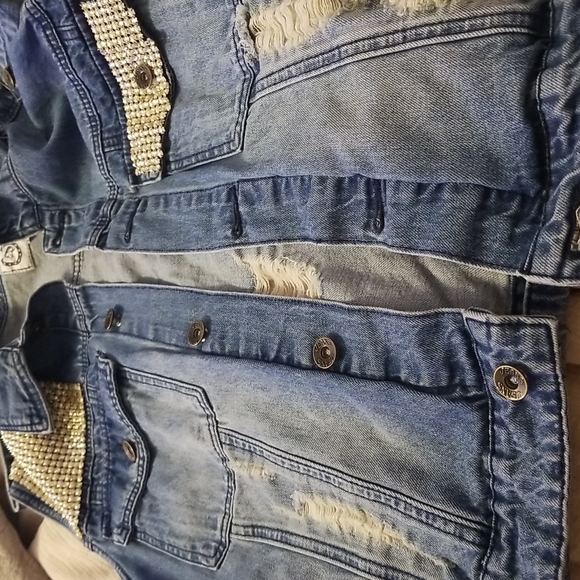 L&B Blue Jean Denim Sleeveless Distressed Vest Jacket Size Large - Picture 12 of 12